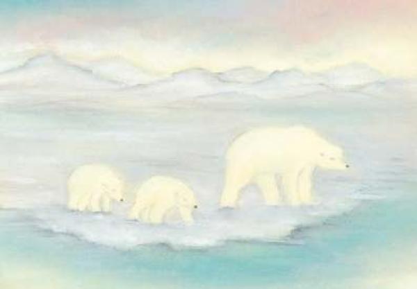 Postkarte, Mutter Eisbär mit Kinder